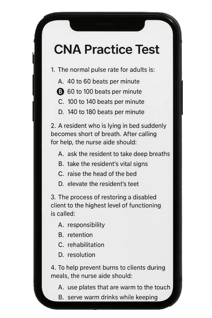 cna practice test on phone